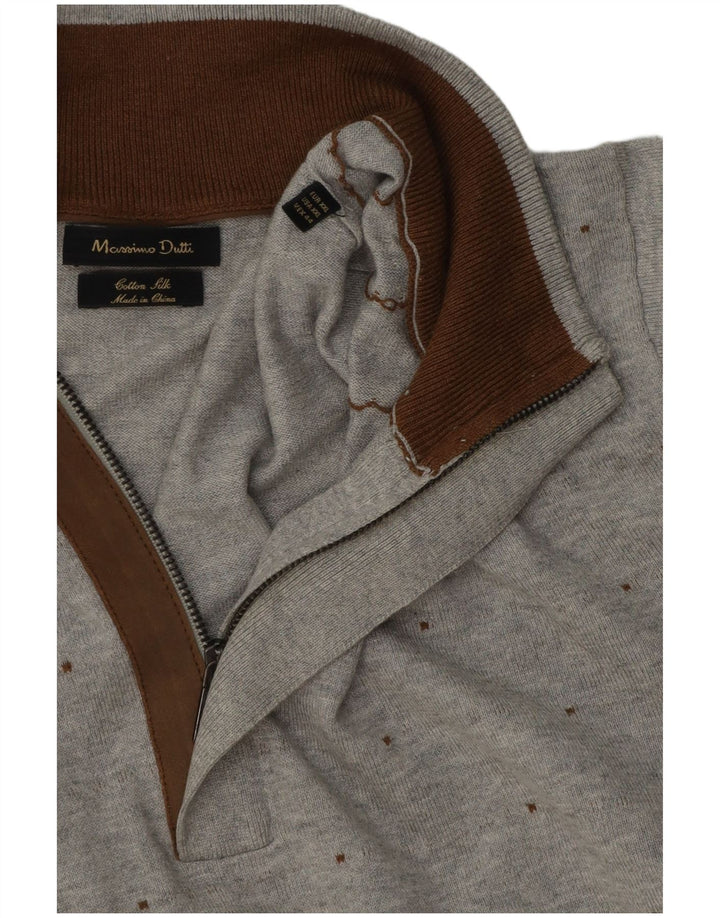 Massimo Dutti Pull col zippé pour homme 2XL Gris à pois en coton