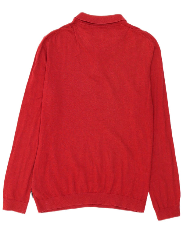 Ted Baker Pull à col polo pour homme Taille 4 Grand coton géométrique rouge