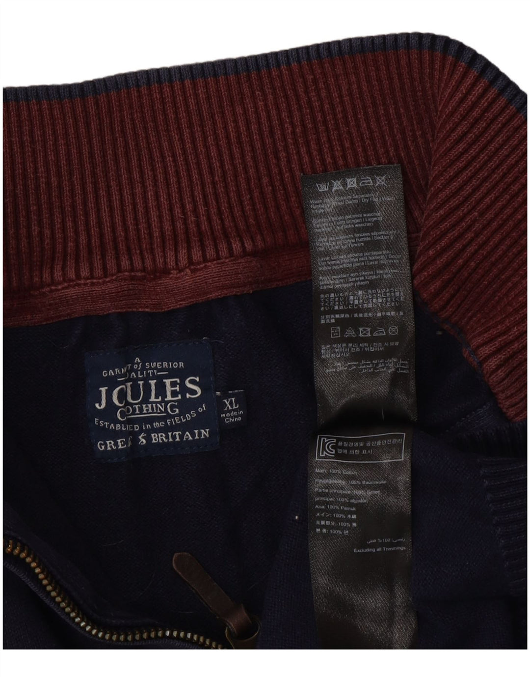 Joules Pull Col Zippé Homme XL Bleu Marine Coton