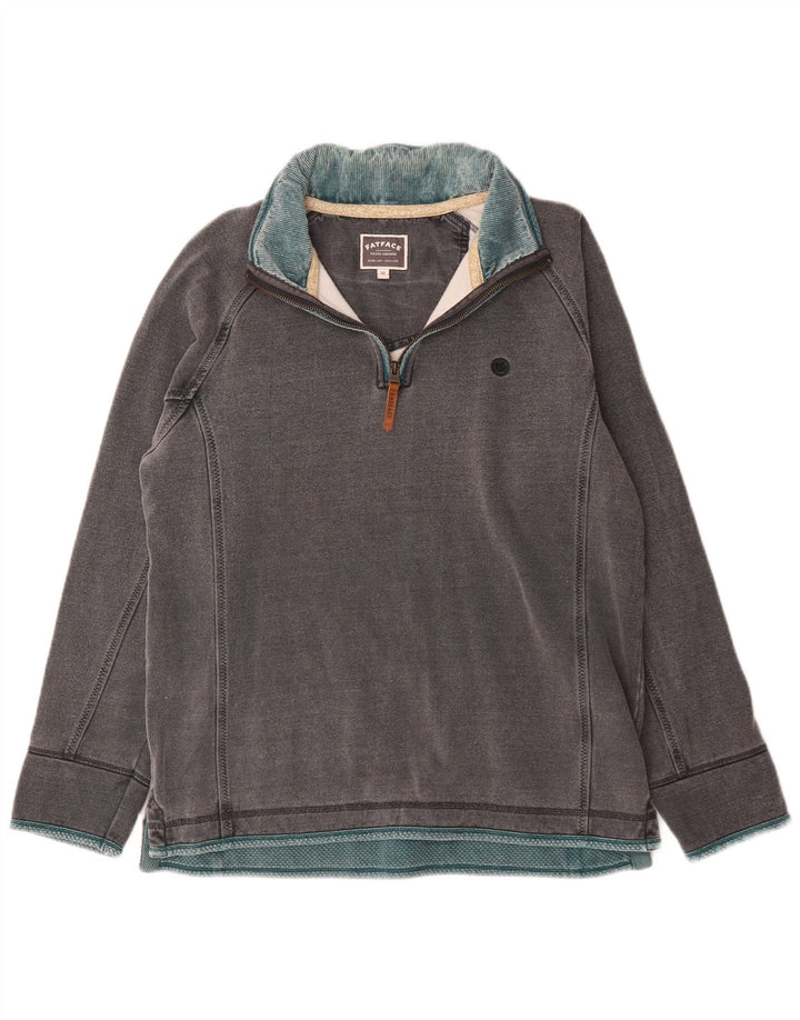 Fat Face Sweat-Shirt Col Zippé Homme Gris Moyen Coton