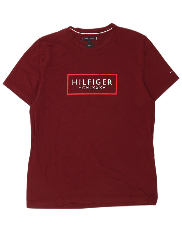 Tommy Hilfiger T-shirt coupe slim pour homme en coton bordeaux Taille L
