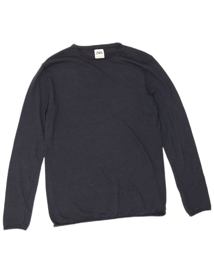 Zara Pull ras du cou pour homme en coton bleu marine Petit