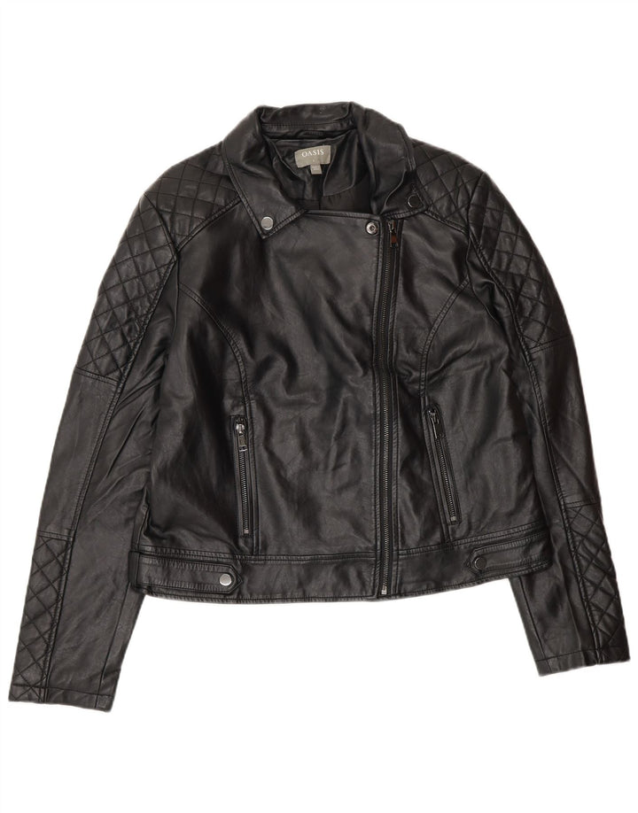 Oasis Veste de motard en simili cuir pour femme UK 16 Large Noir Polyéthylène