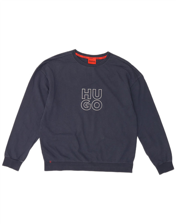 HUGO BOSS Homme Sweat-shirt graphique en coton bleu marine moyen