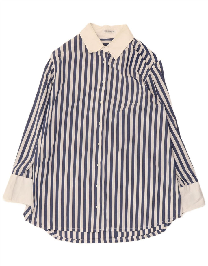 NARACAMICIE Womens Longline Shirt Blouse UK 14 Medium Blue Striped