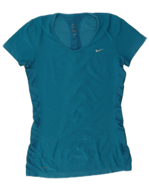 Nike Womens Dri Fit T-Shirt Top UK 10 Petit Bleu Polyester