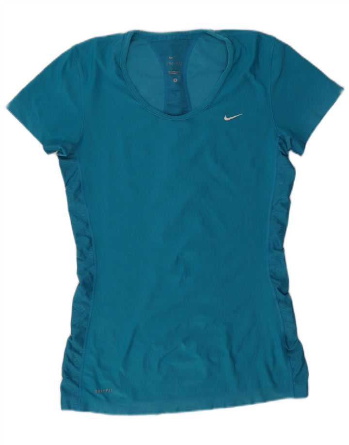Nike Womens Dri Fit T-Shirt Top UK 10 Petit Bleu Polyester