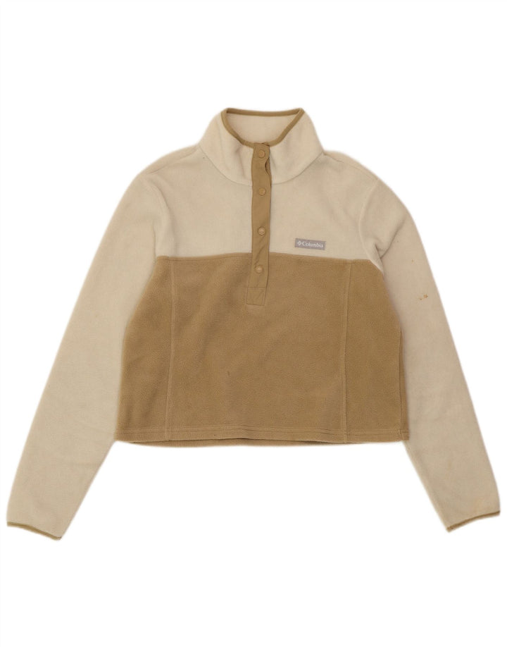 COLUMBIA Pull court en polaire pour femme UK 14 Medium Blanc Colorblock