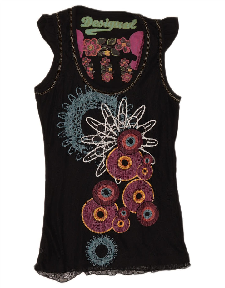 DESIGUAL Femme Chemisier Graphique Top UK 8 Small Noir Géométrique Polyamide