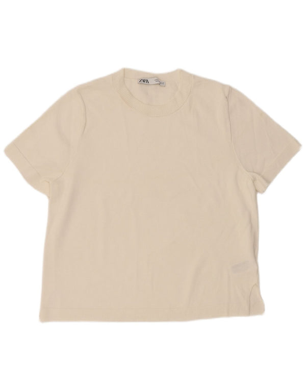 Zara Femme T-Shirt Top UK 14 Medium Blanc Viscose