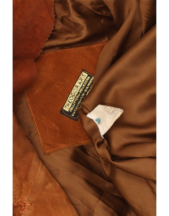 vintage Femme Suède Pardessus EU 44 XL Cuir Beige