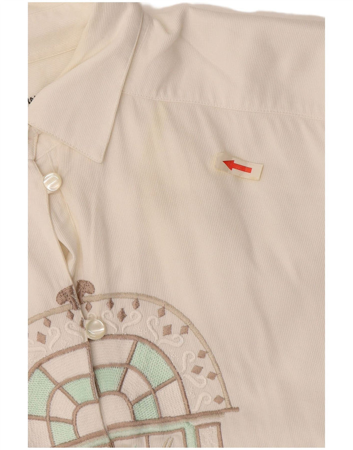 Enara Camice Chemise graphique pour femme UK 14 Coton blanc moyen
