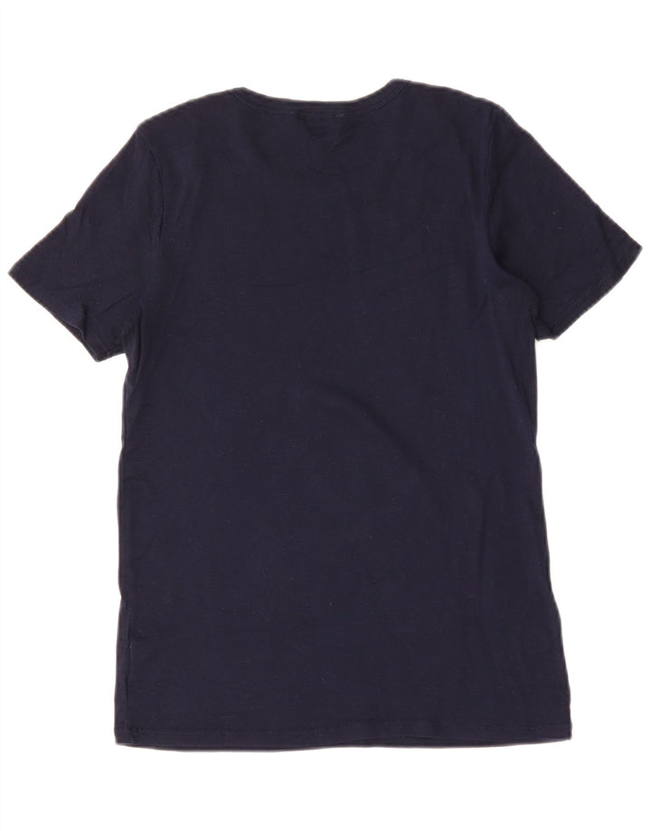 BENETTON T-Shirt Femme Top UK 12 Bleu Marine Moyen Coton