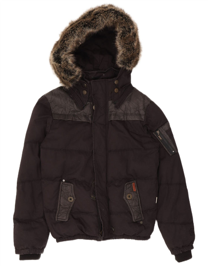 KHUJO Veste matelassée à capuche pour homme UK 40 Large Noir Colorblock Polyester
