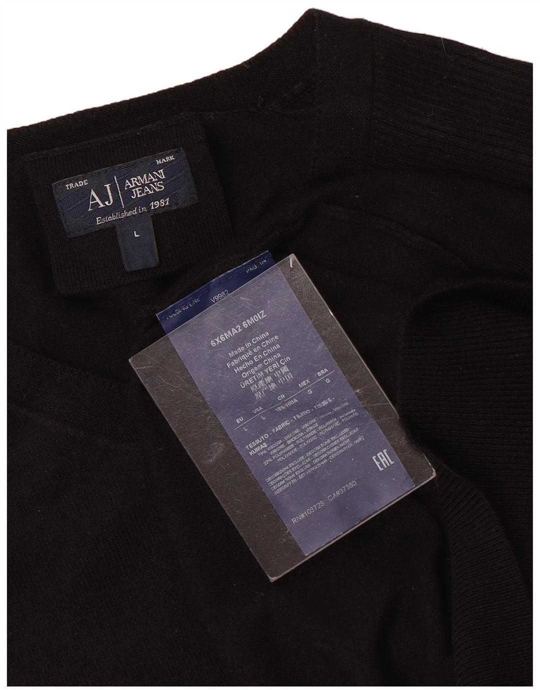 Armani Jeans Pull à col en V pour homme Large Noir Viscose