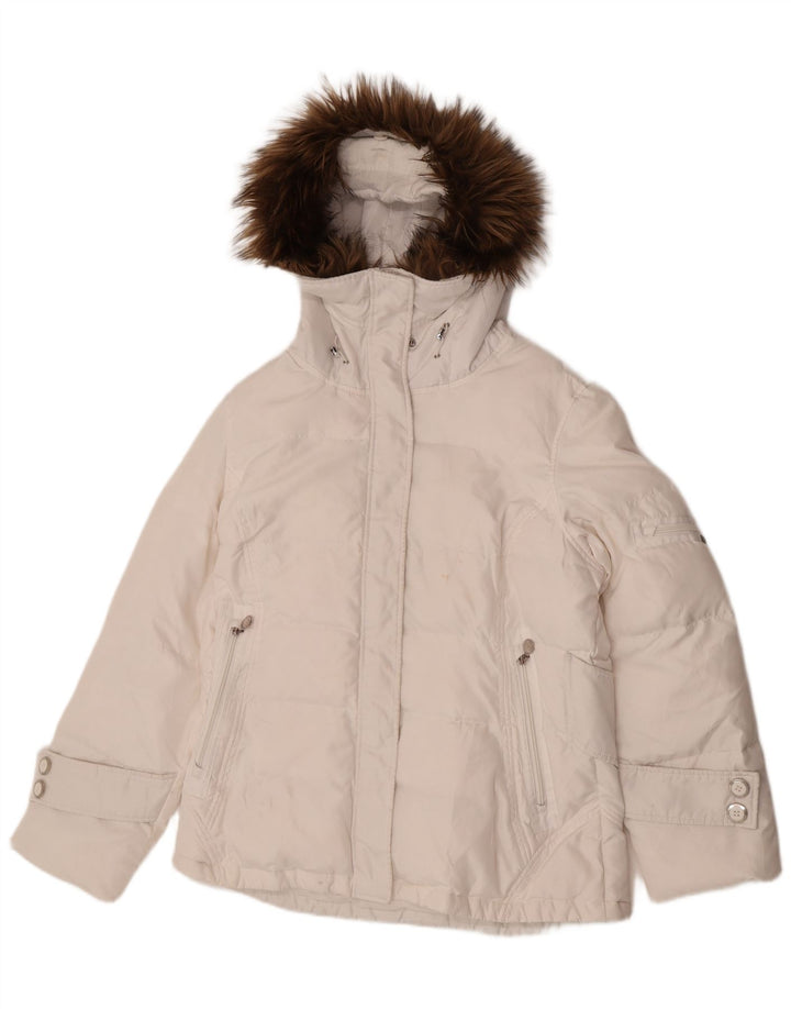 Calvin Klein Veste matelassée à capuche pour femme UK 16 Large Blanc Polyester