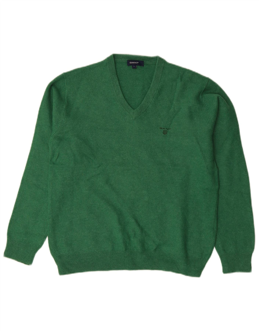 GANT Pull col en V pour femme UK 14 Large Vert Laine d'agneau