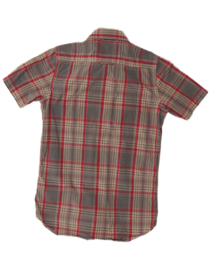 Superdry Chemise à Manches Courtes Homme Petit Gris Plaid Cotton