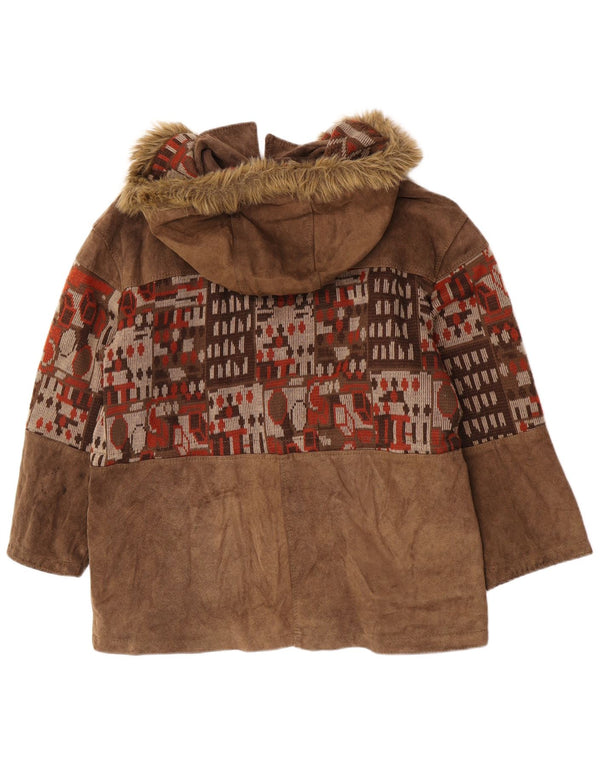 vintage Femmes Daim Surdimensionné Coupe-Vent Manteau IT 46 Grand Beige Géométrique