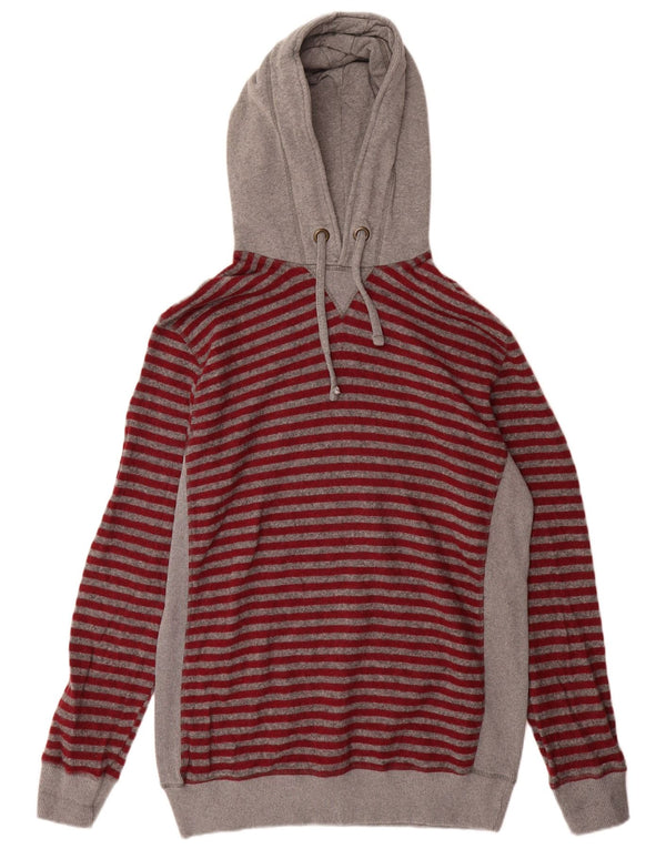 Benetton Pull à capuche pour homme 2XL en laine rayée bordeaux