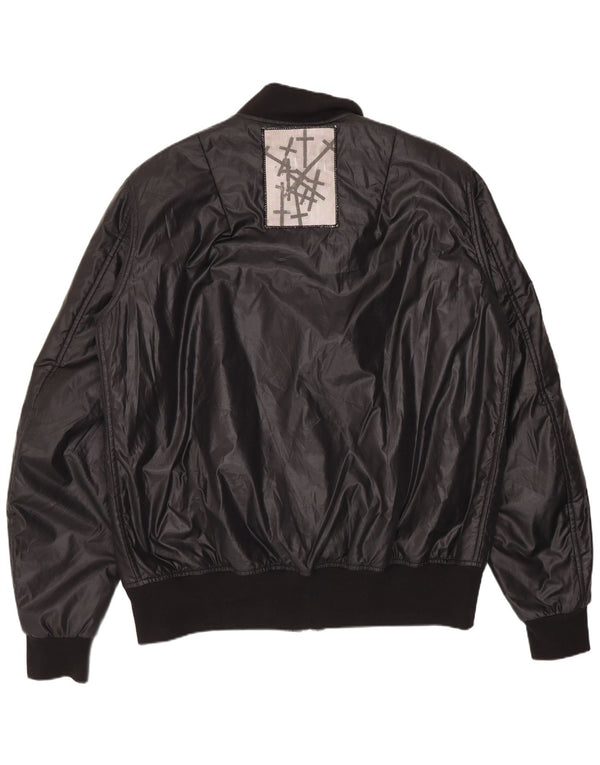 vintage Mens Bomber Graphic Cired Jacket UK 38 Medium Black Patchwork