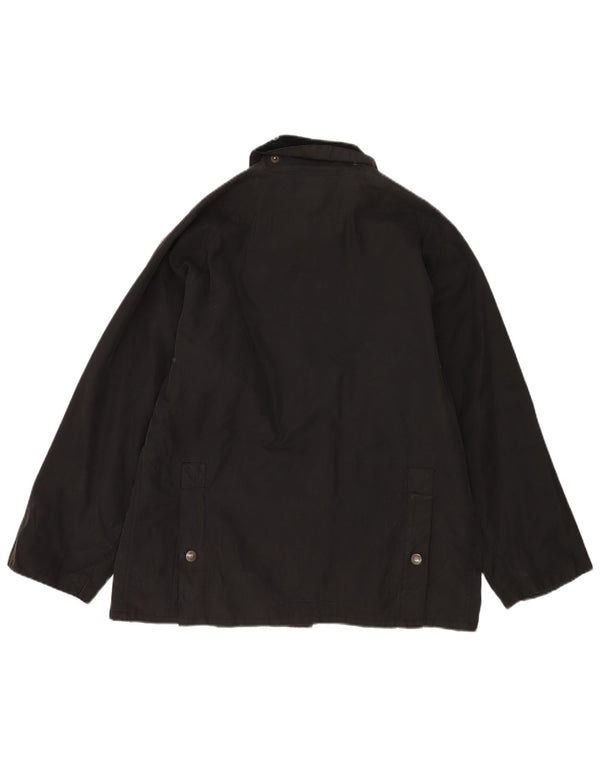 vintage Mens Loose Fit Veste en coton ciré UK 36 Petit coton noir
