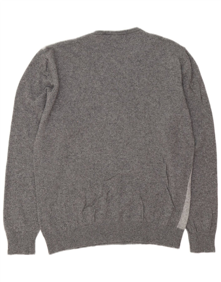 vintage Mens V-Col Jumper Pull Grand Gris Rayé
