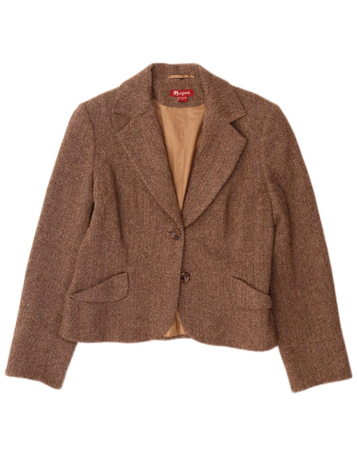 Monsoon Veste blazer à 2 boutons pour femme UK 12 en laine à chevrons marron moyen
