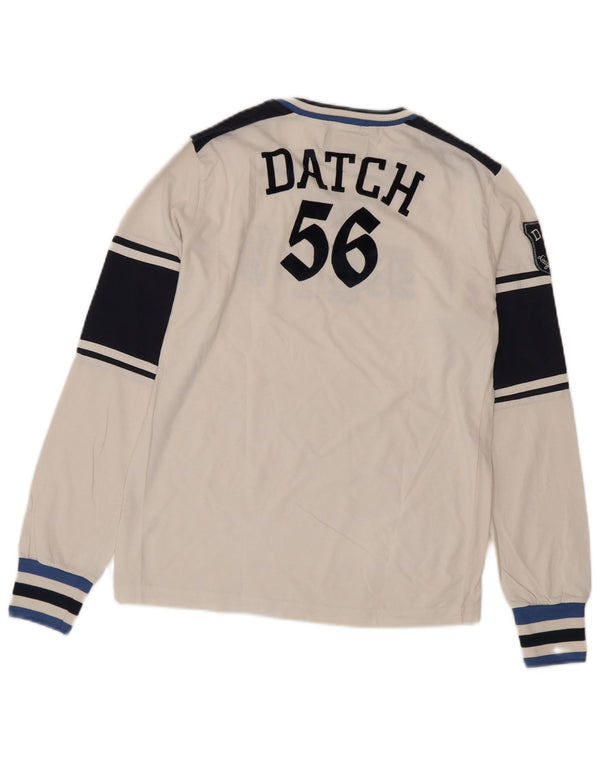 Datch Mens Muscle Graphic Top Manches Longues UK 12 Medium Blanc Colorblock