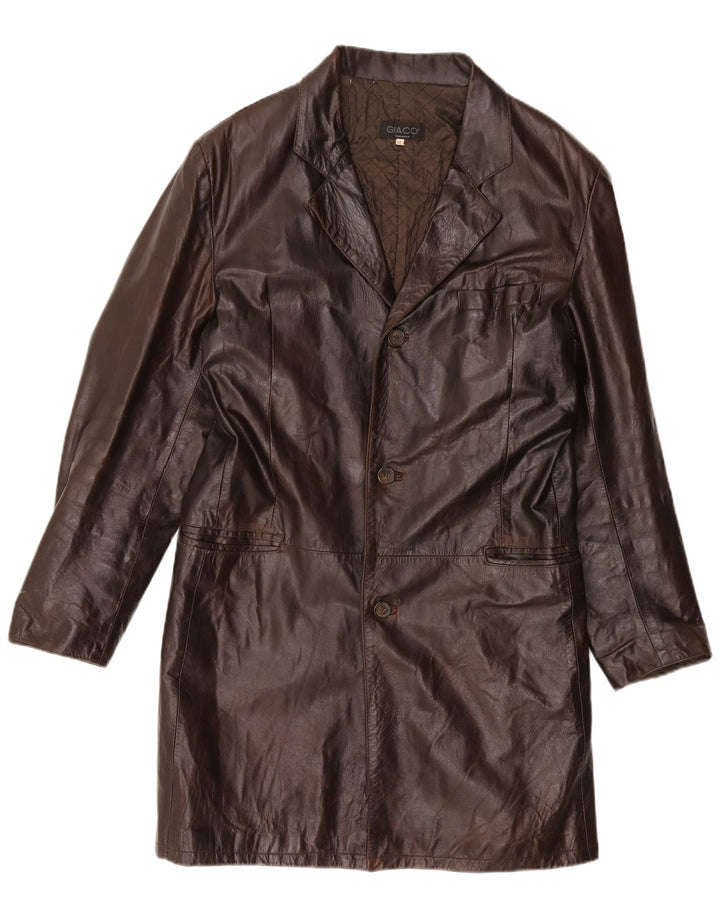 VINTAGE Manteau en cuir homme IT 54 2XL Cuir marron