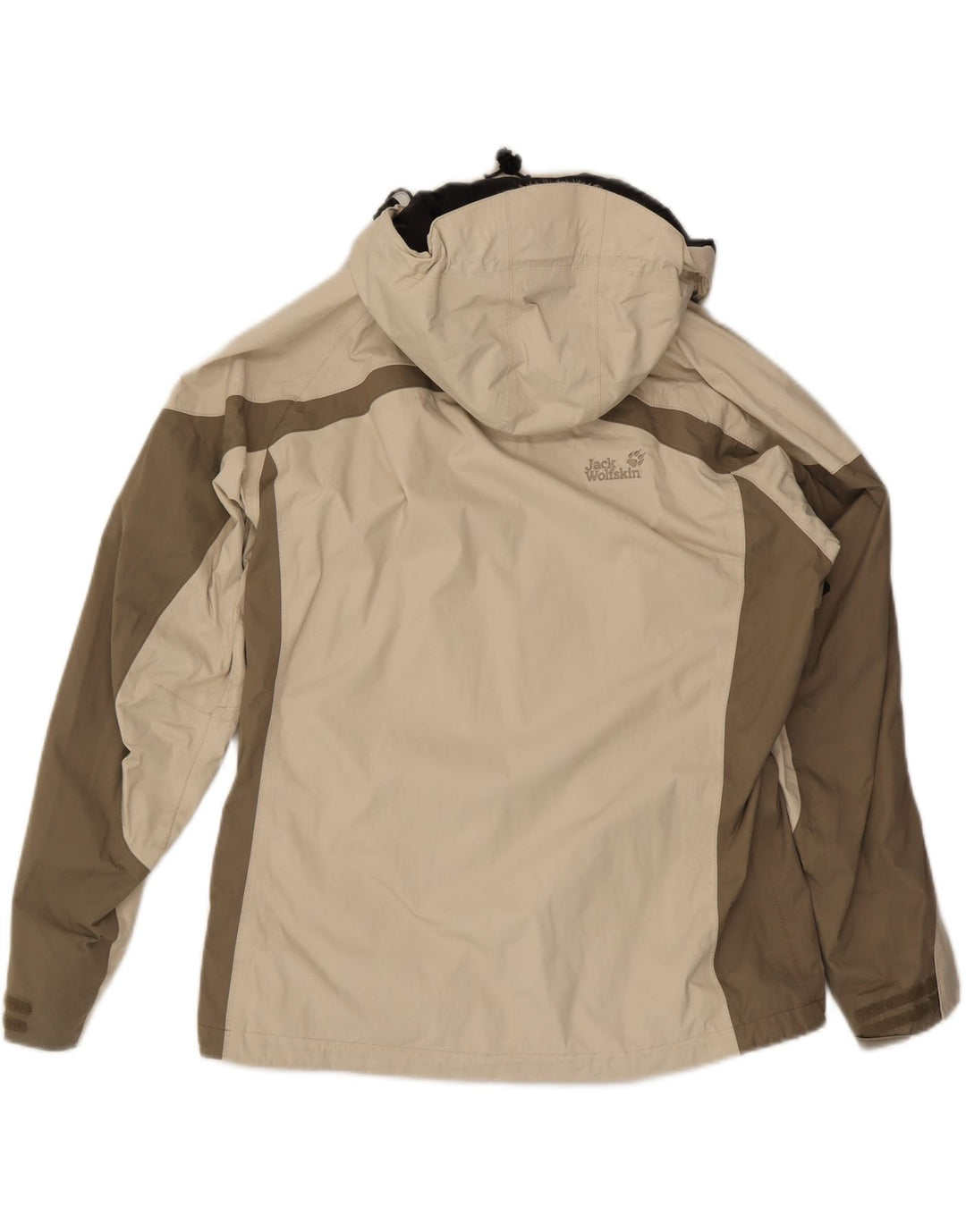 JACK WOLFSKIN Veste de pluie à capuche pour femme UK 16 Large Beige Colourblock