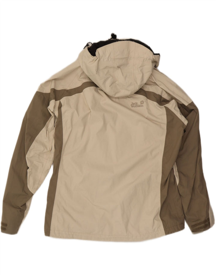 JACK WOLFSKIN Veste de pluie à capuche pour femme UK 16 Large Beige Colourblock