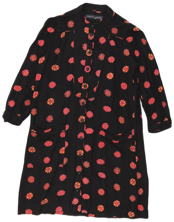 French Connection Robe chemise à manches 3/4 pour femme UK 10 Petit Noir Floral