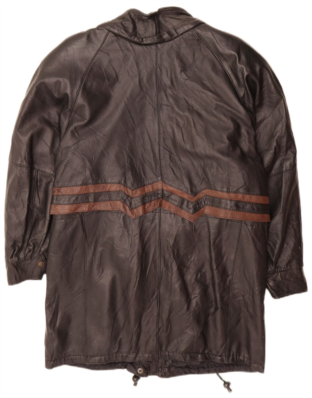manteau en cuir femme vintage UK 16 Grand colorblock noir