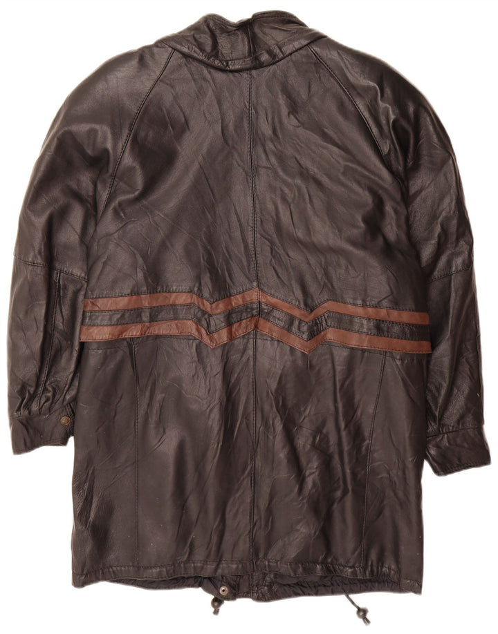 manteau en cuir femme vintage UK 16 Grand colorblock noir