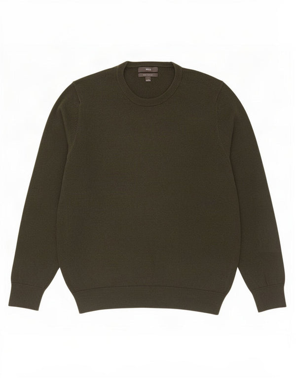 Marks & Spencer Pull à col rond pour homme en coton kaki Taille L