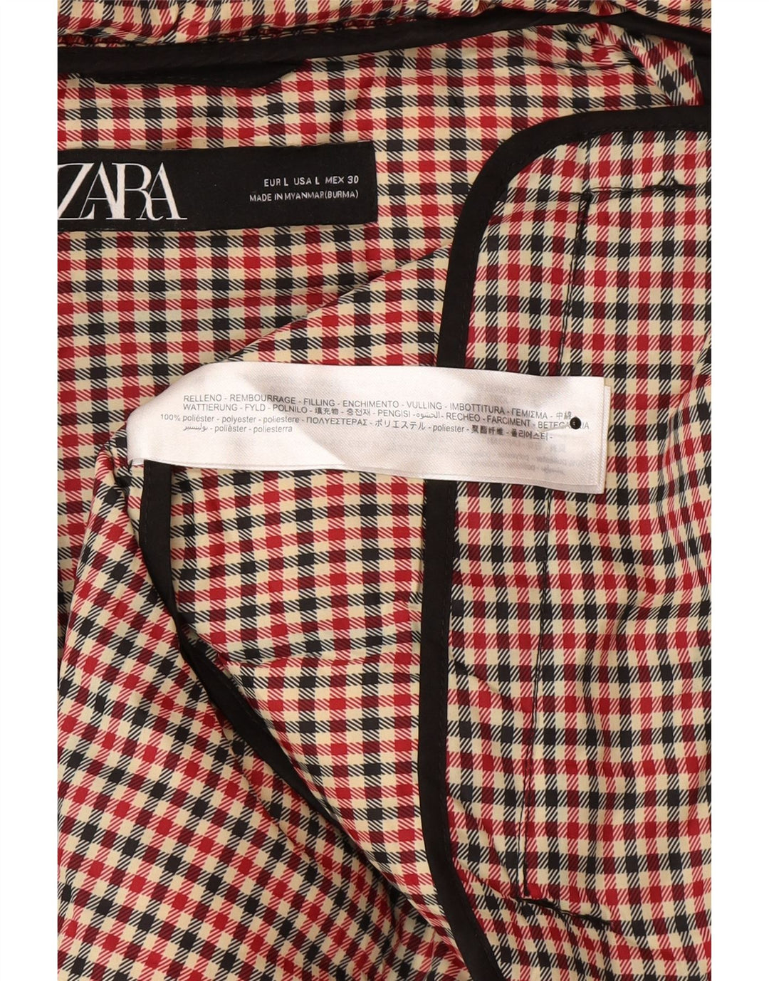 Zara Veste matelassée à capuche pour femme UK 16 Large Noir Polyester Hiver