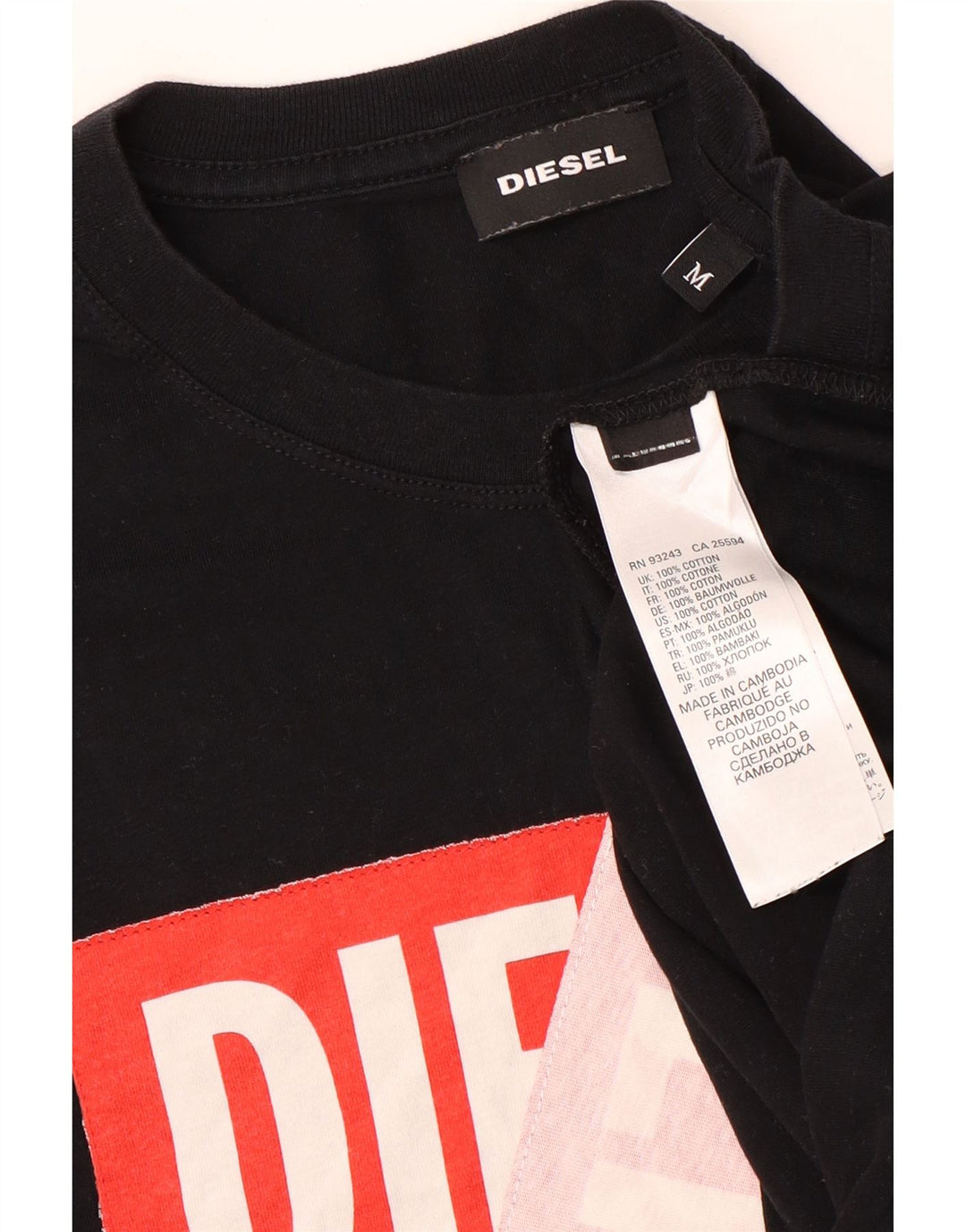 Diesel T-Shirt Graphique Homme Noir Moyen Coton
