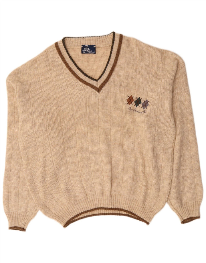 BRESCI Pull Col V Homme XL Beige Acrylique