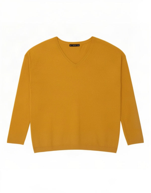 Zara Pull surdimensionné à col en V pour femme UK 10 Petit Jaune