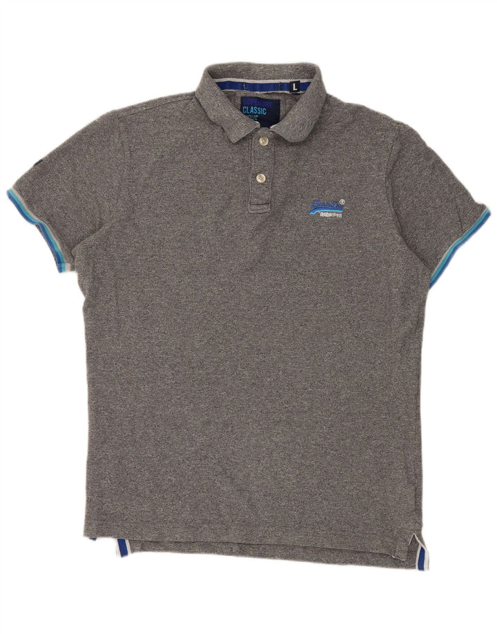 Superdry Polo Homme Large Gris Moucheté Coton