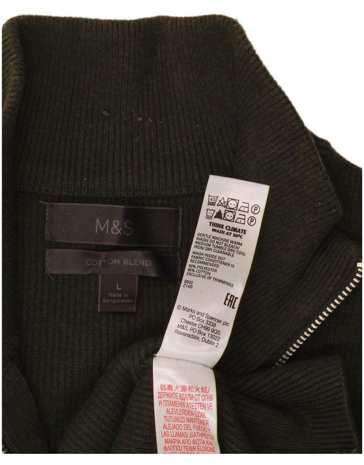 MARKS & SPENCER Pull à col zippé pour homme Large Kaki Polyester