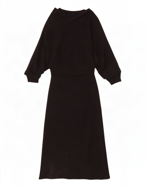 Zara Robe Maxi à Manches Longues pour Femme UK 8 Petite Viscose Noire