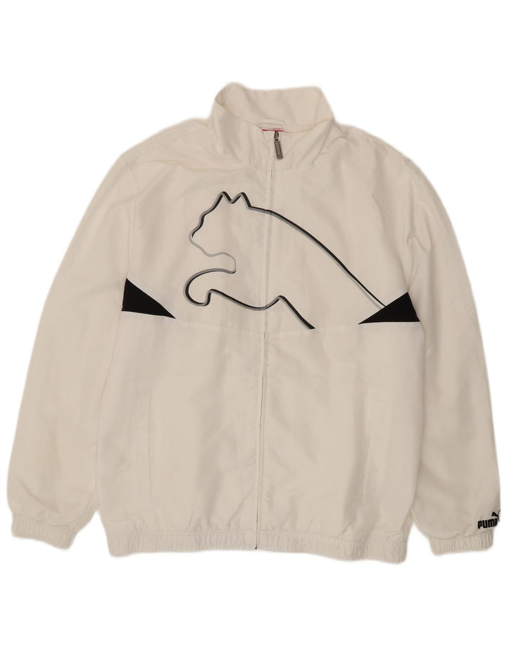 Puma Veste de survêtement graphique pour femme Large Blanc Colorblock Polyester