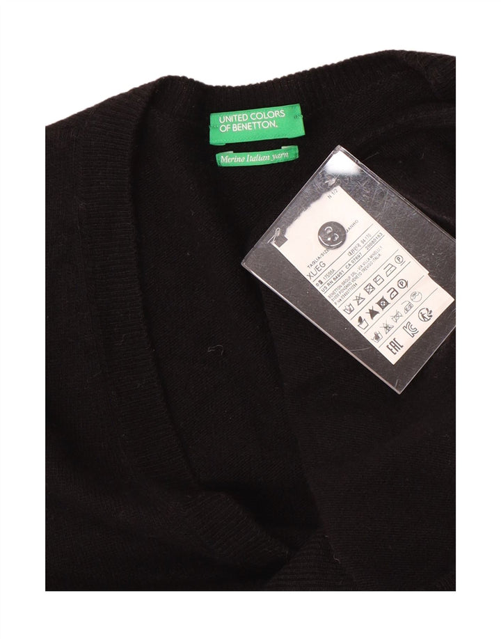BENETTON Cardigan Femme Pull UK 18 XL Noir Laine Mérinos