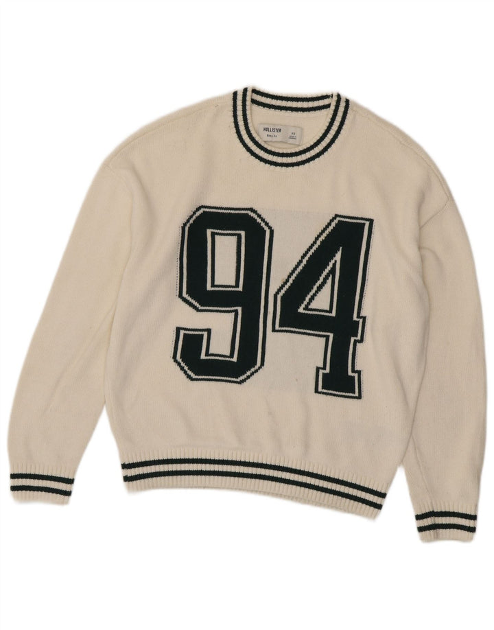 HOLLISTER Pull surdimensionné à col rond pour femme UK 6 XS Blanc cassé