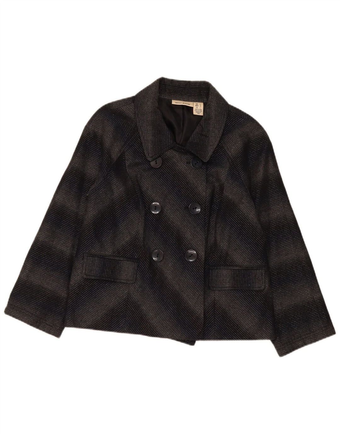 Dkny Veste Blazer Double Boutonnage Femme UK 16 Grand Gris Chevron Acrylique