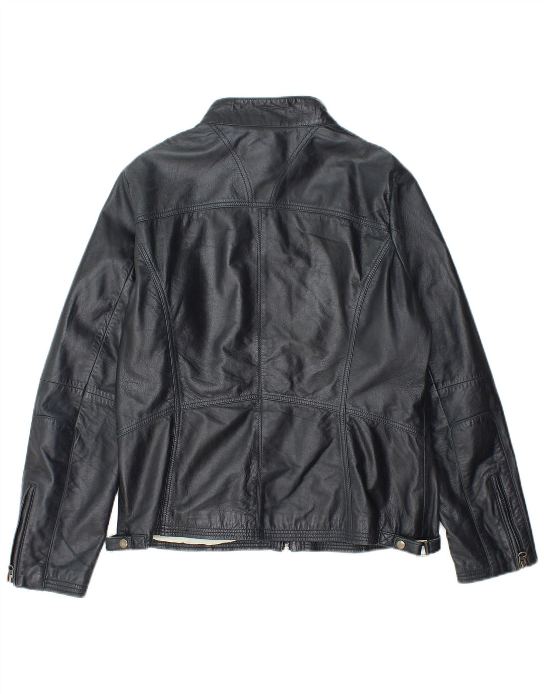 veste en cuir femme vintage IT 48 XL Cuir bleu marine