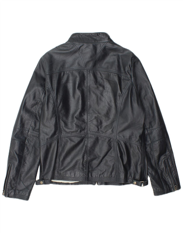 veste en cuir femme vintage IT 48 XL Cuir bleu marine