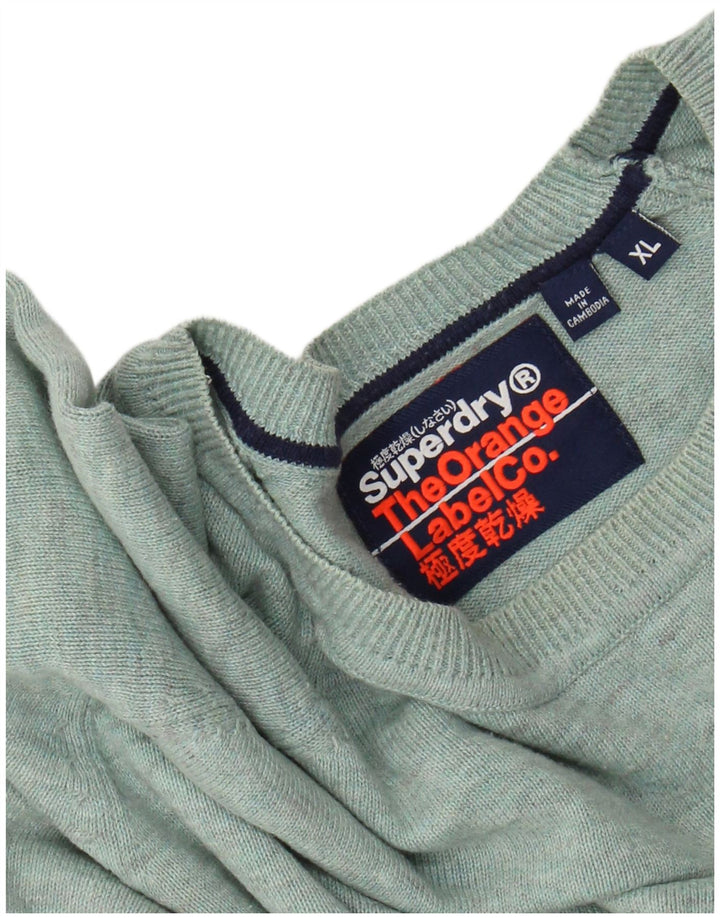 SUPERDRY Pull col rond homme XL vert moucheté